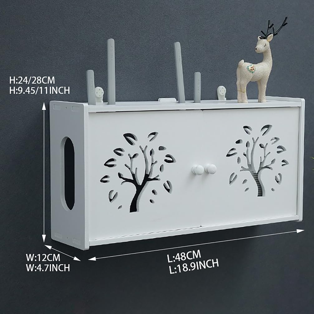 Osłona routera, pudełko do przechowywania WiFi, montowana na ścianie, półka na router, z 2 drzwiami, szafka na router, biały, E, L19, H11, W5