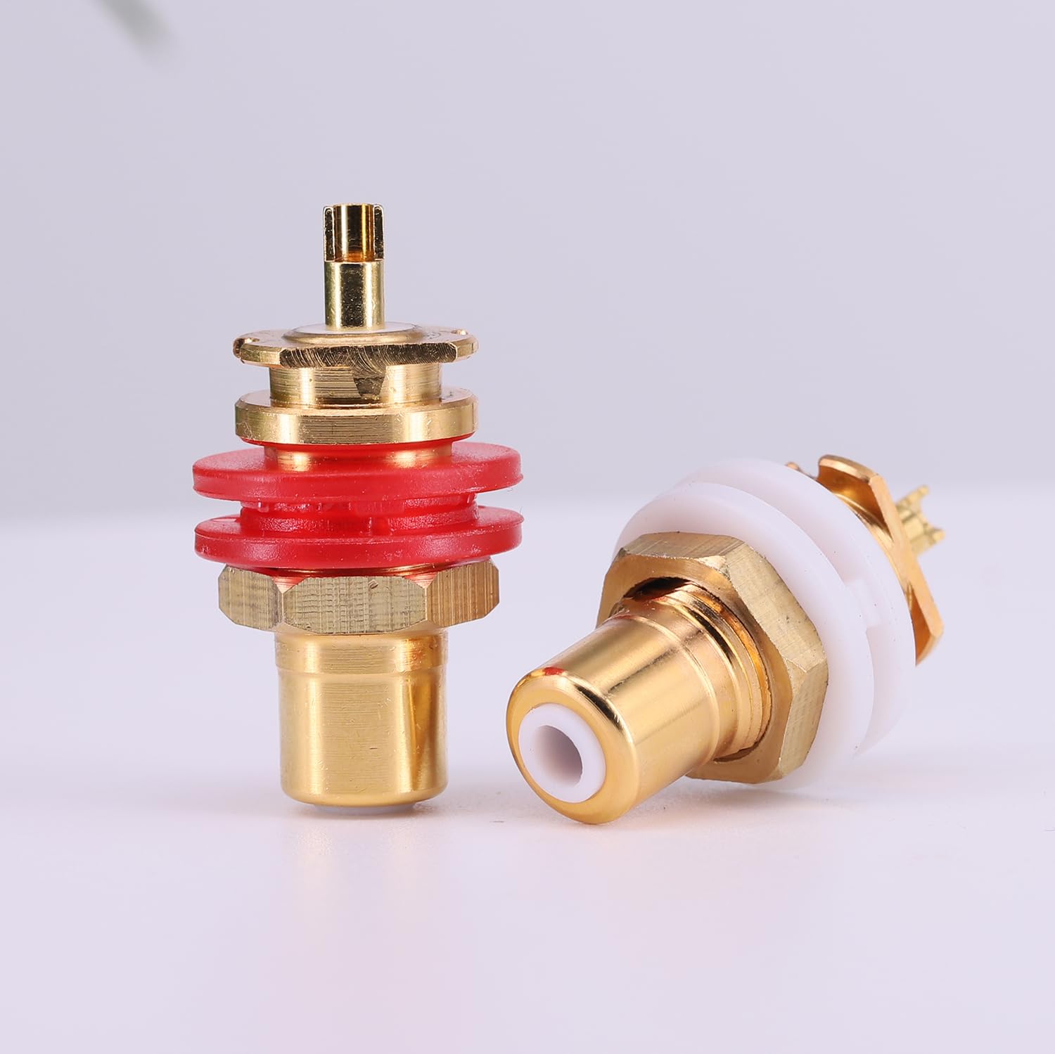 4PCS(2PCS Red+2PCS White) EIZZ EZ-102 24K Gold Plated Brass Audio Terminal Jack Panel Mount RCA Lotus Head Welding Female Socket Connector