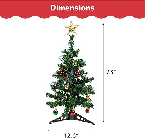 Miniatura 3 de PREXTEX - Mini árbol de Navidad de 23 pulg DIY con luces - Pequeños adornos de Navidad de mesa Árbol de Navidad de mesa con luces LED multicolor,