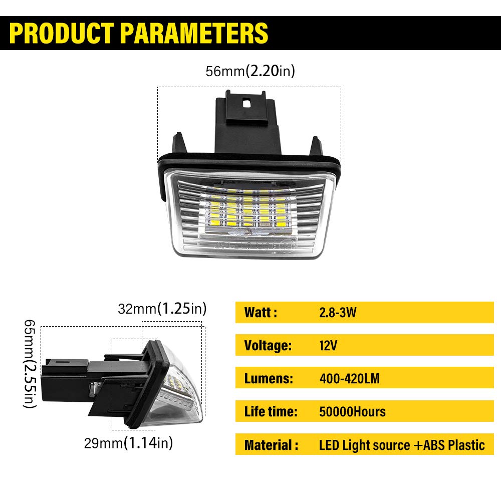 Safego Luz de matrícula LED para Coche Lámpara Número Placa Luces 3014 SMD 6000K Xenón Blanco para 206 207 306 307 308 406 407 5008 Partner etc, 2 Piezas, 1 año de Garantía