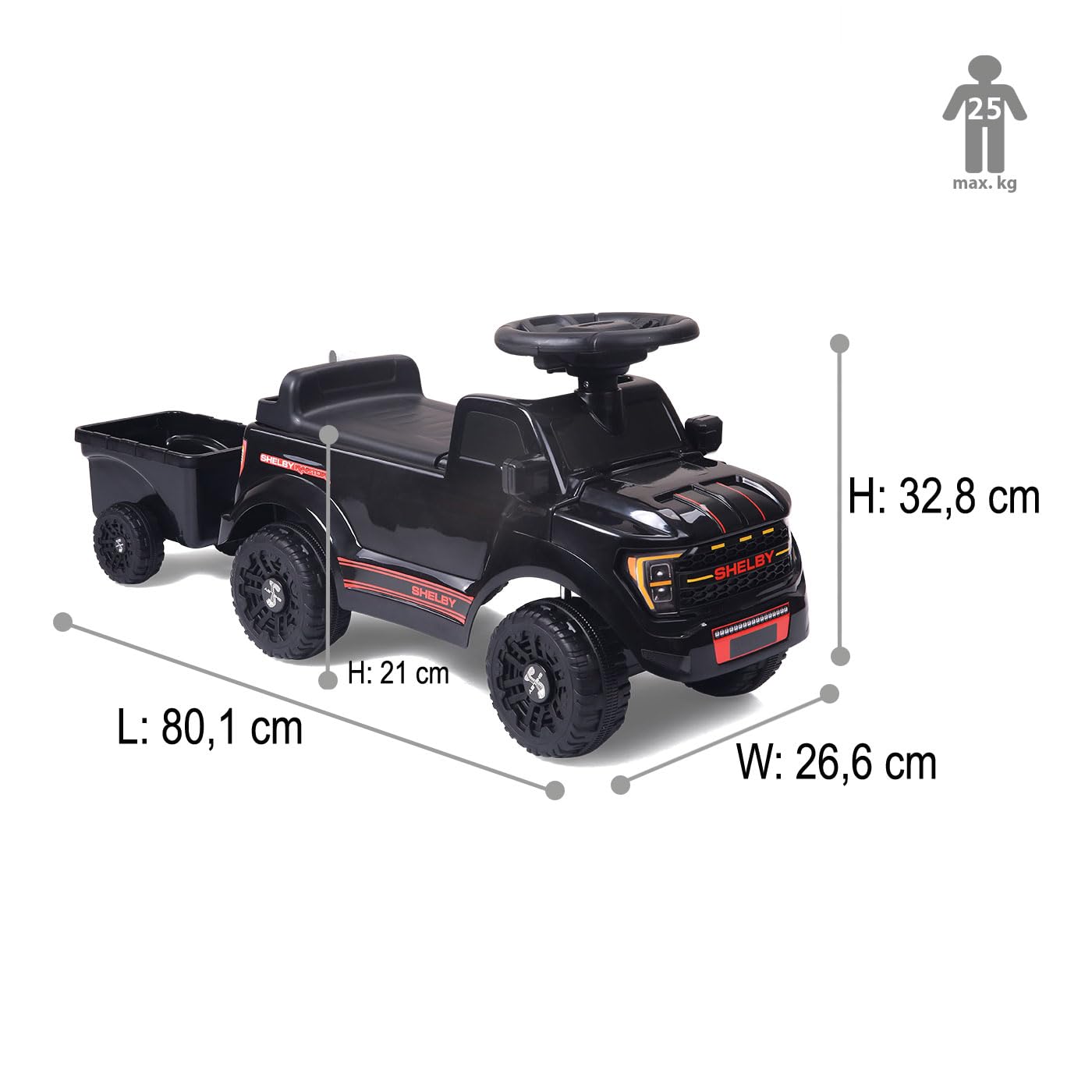 JAMARA 464068 Shelby Ford F-150 Raptor z przyczepą, samochód dla dzieci od 12 miesięcy, samochód dla dzieci od 12 miesięcy, zabawka zjeżdżalnia, pomysł na prezent dla dzieci, klakson, ochrona przed