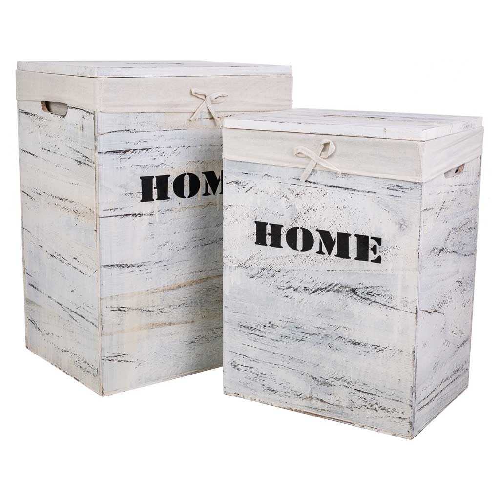 WANDERLUST DECO Cestos Ropa de Madera Set 2 pzas 40x30x54-34x26x47
