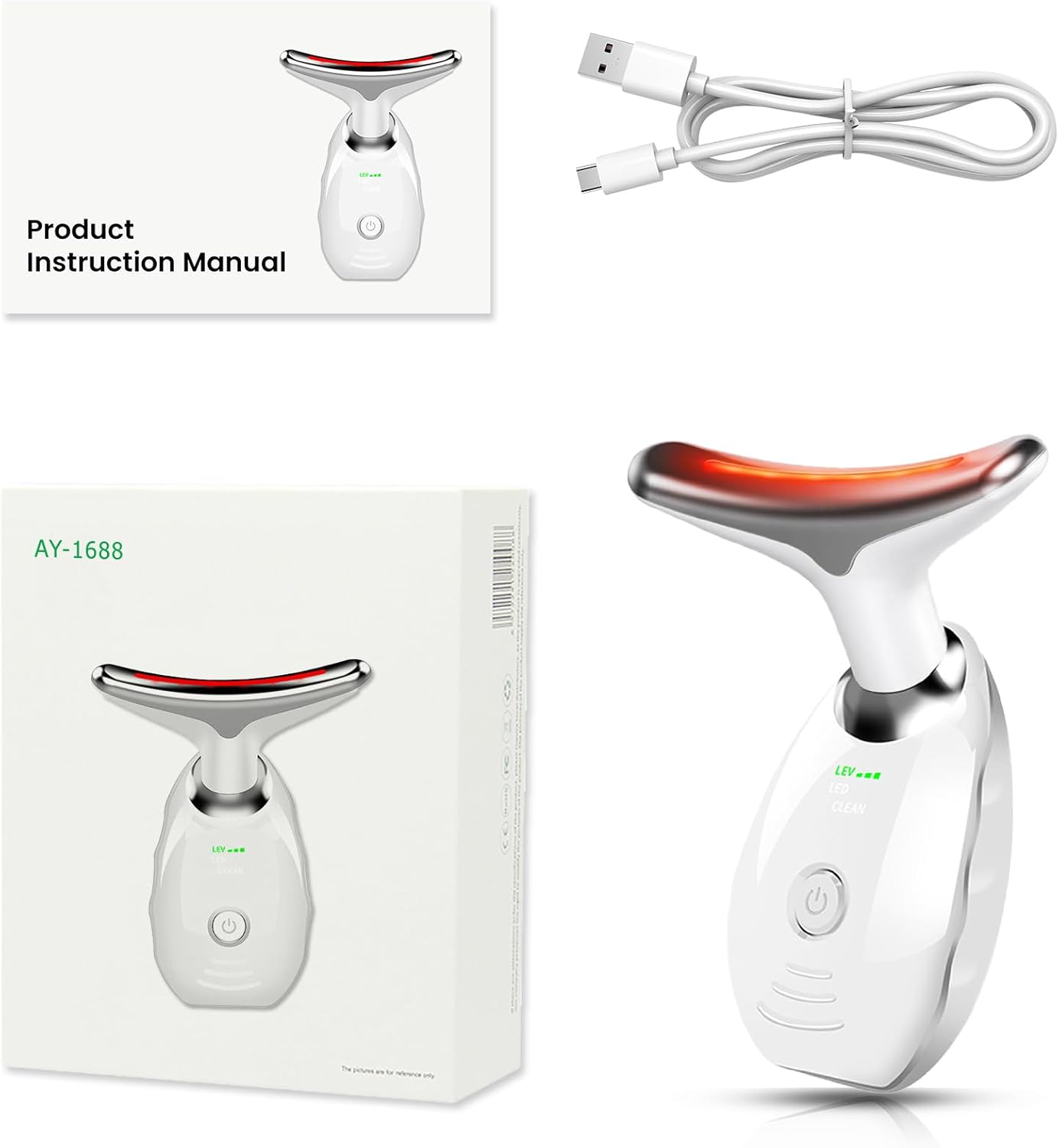 Portable Facial Massager, Multifunctional Facial Skin Care Tools, Face and Neck Massager, Face Sculpting Tool, 7 Color Led Face and Neck Beauty Device for Home Use - Image 8