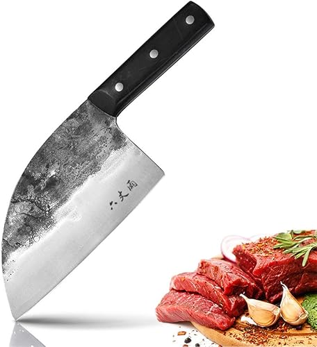 Cuchillo de chef serbio de forja, cuchillos de corte de espiga completa de acero revestido de alto carbono Almasi Carnicero para cocina, al aire