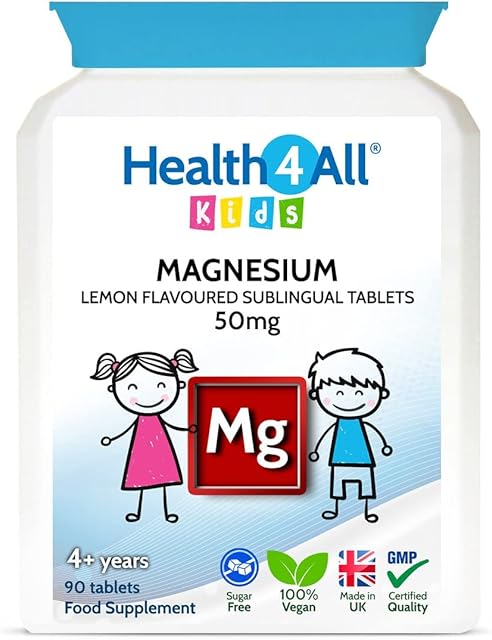 Kids Magnesium Sublingual 90 Tablets (V) for Anxiety, Sleep, Ticks. Vegan Chewable Magnesium Citrate for Children. Made in The UK by Health4All