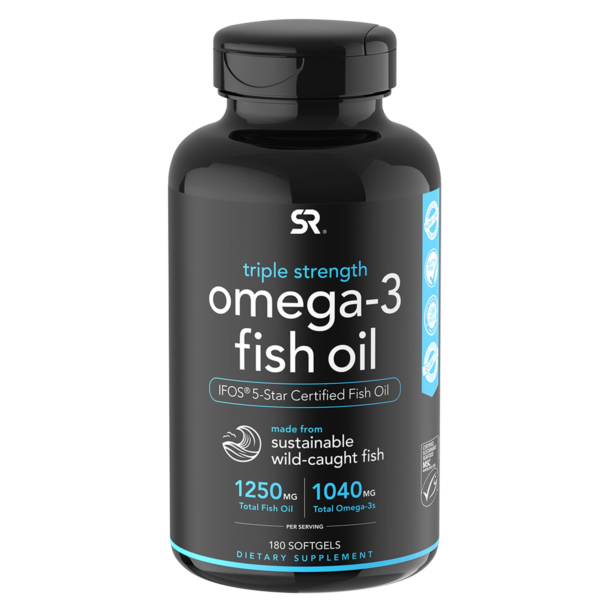 Sports Research Triple Strength Omega 3 Fish Oil - Burpless Fish Oil Supplement w/EPA & DHA Fatty Ac