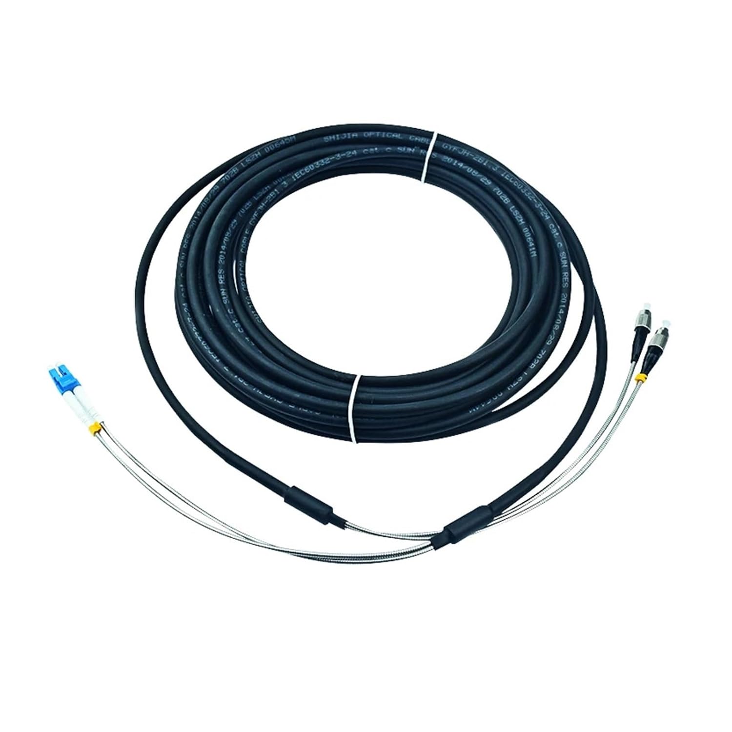 Outdoor Fiber Optic Patch Cord, tensile Armored, Single Mode, 2 cores, LC, SC, FC, ST, 100 Meters(FC-FC 100 Meters)