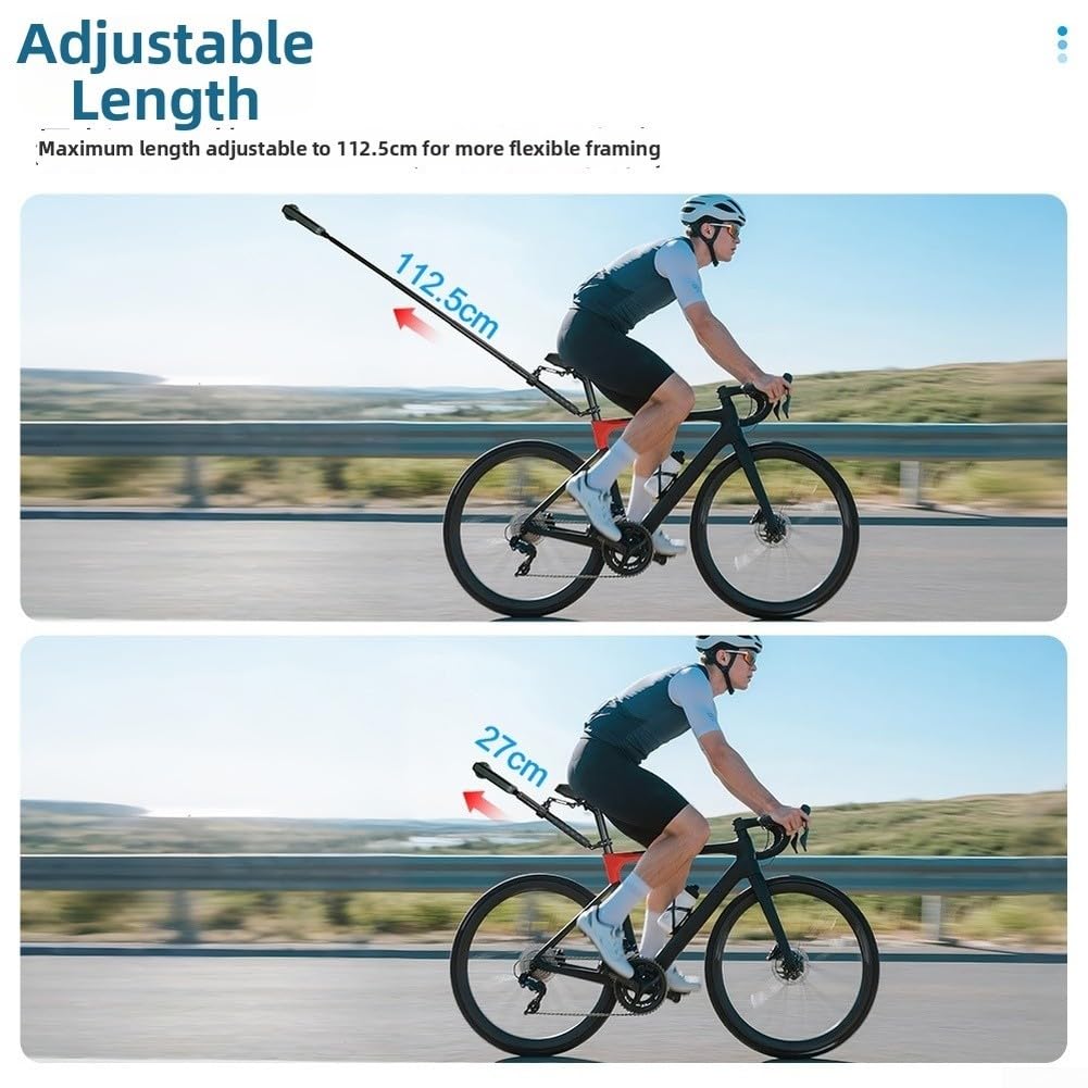 Supporto da bici in lega di alluminio per action camera, asta di estensione regolabile fino a 112,5 cm, selfie stabile in terza persona per Insta360 e DJI,