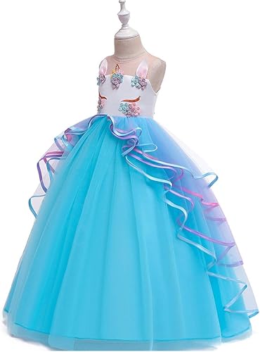 Miniatura 2 de Vestido largo de noche de tul para niñas, unicornio, arcoíris, princesa, fiesta de cumpleaños, carnaval, cosplay, vestido largo de tul