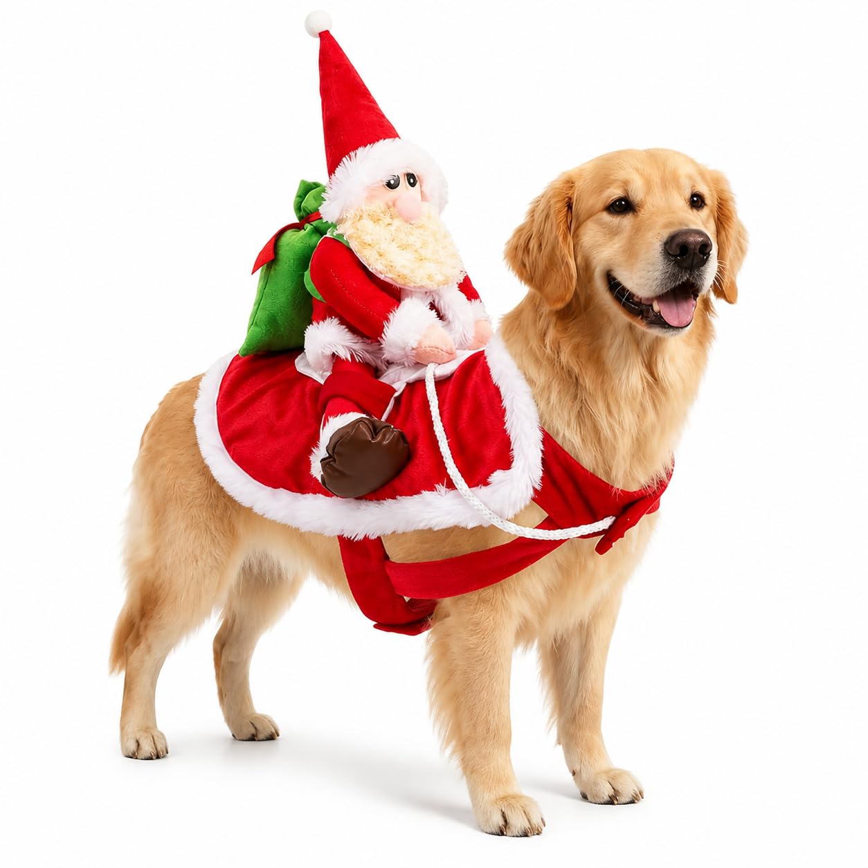 Dog Christmas Outfit Running Santa Claus Riding on Pet Clothes Dog Cat Xmas Costume Cosplay Dressing up Clothing for Cats Small Medium Large Dogs
