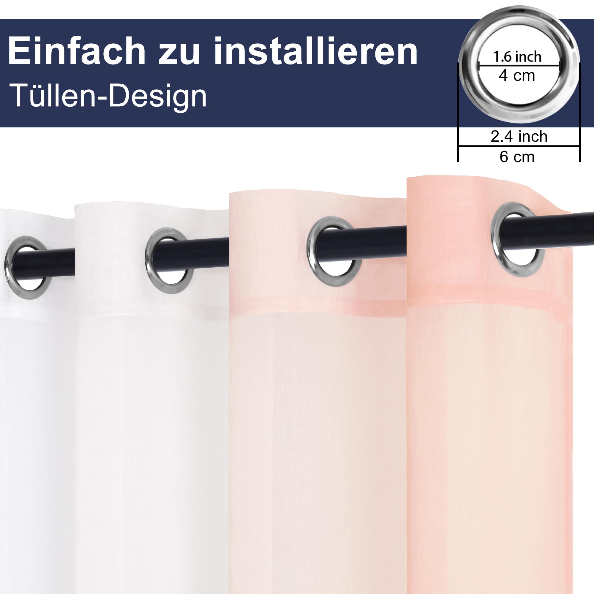 Hiasan Lot de 2 Rideau Voilages Rideaux Intérieurs à Œillet avec Dégradé de Couleur - Voile Transparent en Polyester pour Salon, Chambre ou Bureau, 140x260cm, Rosa