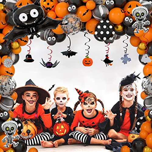 Halloween Balloon Arch Garland Kit With Halloween Hanging Swirls Skull Bat Foil Balloons Confetti Balloons Bat Stickers For Halloween Office Birthday Baby Shower Decorations Favors Party Supplies #TOP1