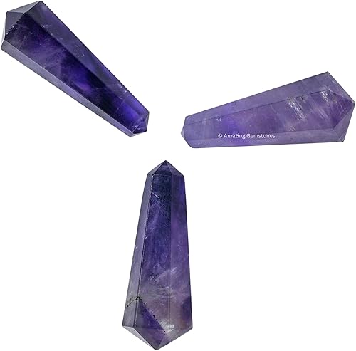 Miniatura 7 de Puntos de cristal de amatista, cristales curativos y piedras a granel, paquete de 3 puntas curativas de doble terminación, cristales a granel para
