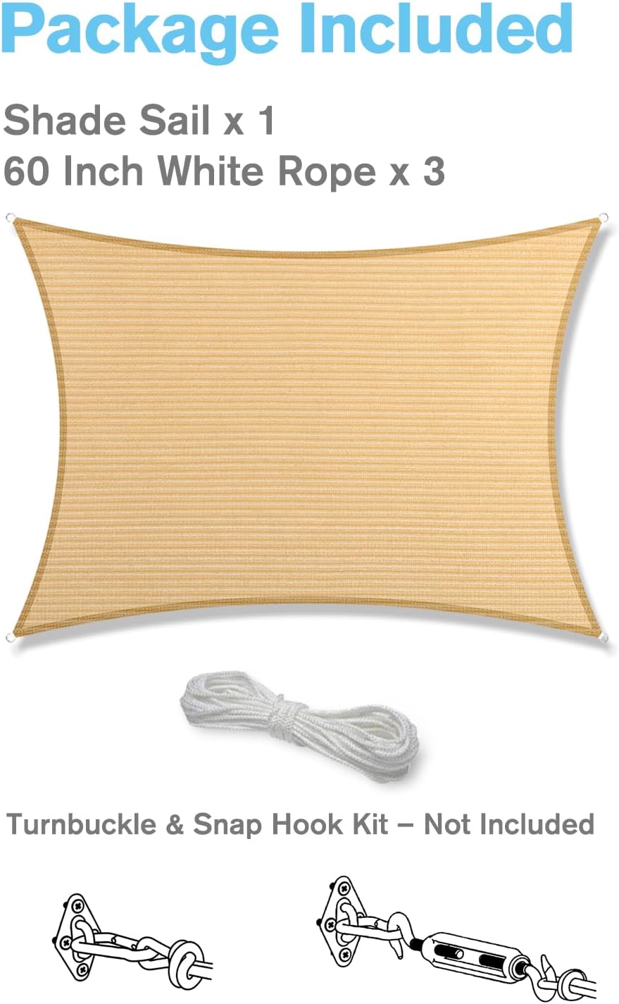 NAVO 4' x 5' Rectangle Sun Shade Sail Canopy, Beige Breathable - UPF50+95% UV Blockage, Sun Shade for Outdoor Patio Garden Backyard(We Make Custom Size)