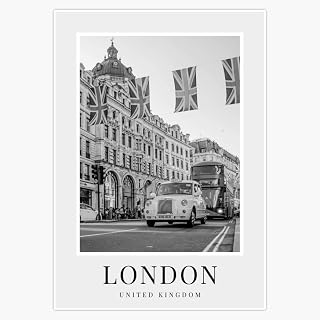 London Taxi Double Decker Bus Black White Street Photography 5" Vinyl Decal Bumper Sticker