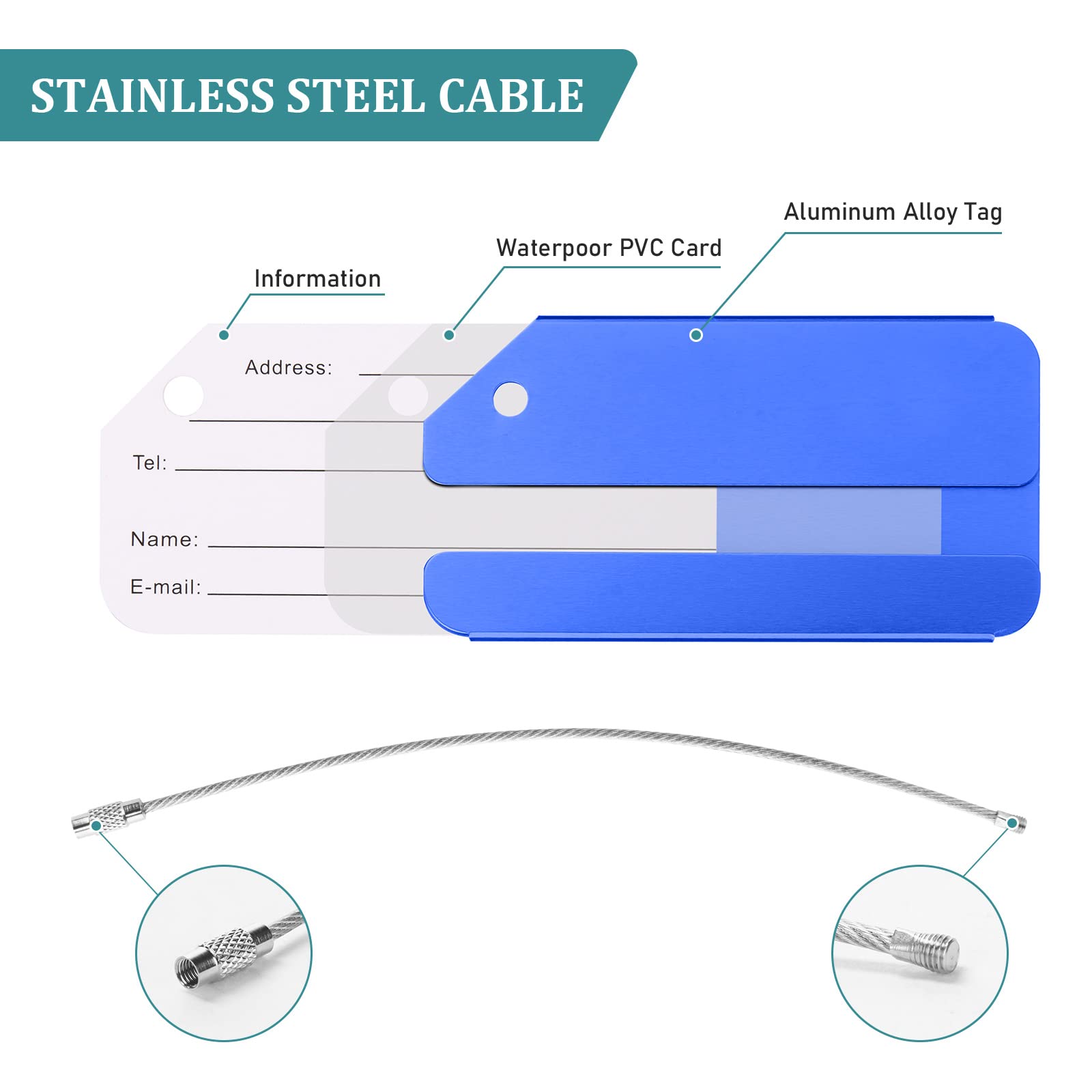 Bagagelabels, 2 stuks bagagelabels van aluminiumlegering, koffer ID-tagset, handtaslabellabels, reisaccessoires voor ingecheckte bagage, handbagage en handtassen - groen