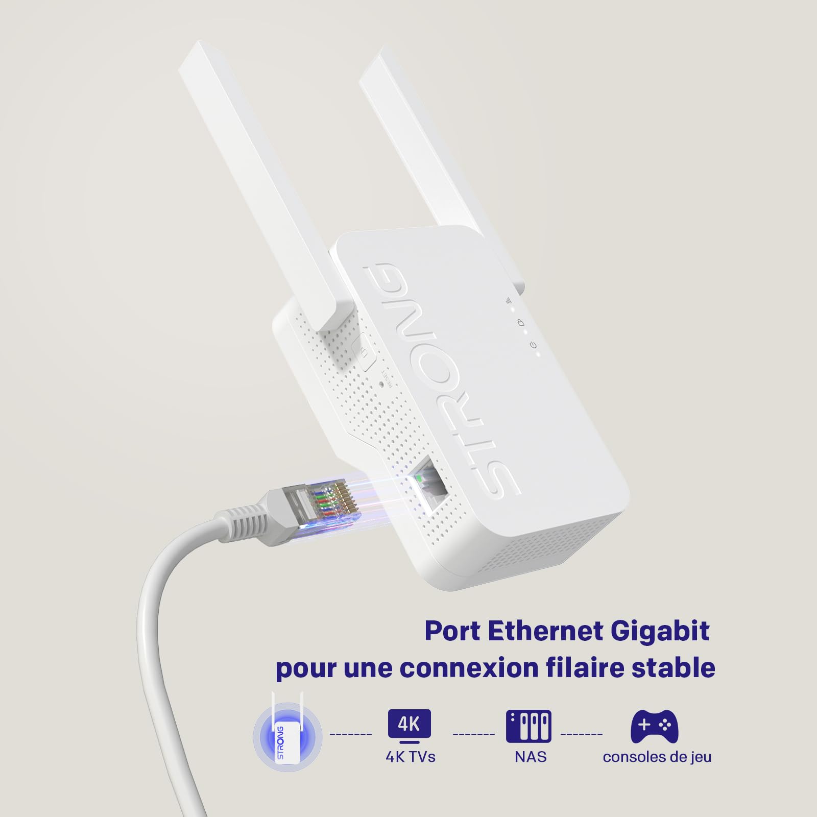 Strong Répéteur WiFi AX3000 WiFi 6 pour Prise Murale – Amplificateur WiFi Puissant, Dual Band, WiFi Repeater avec antennes externes, WPS, Point d’accès, idéal Streaming 4K, Gaming et Maison connectée