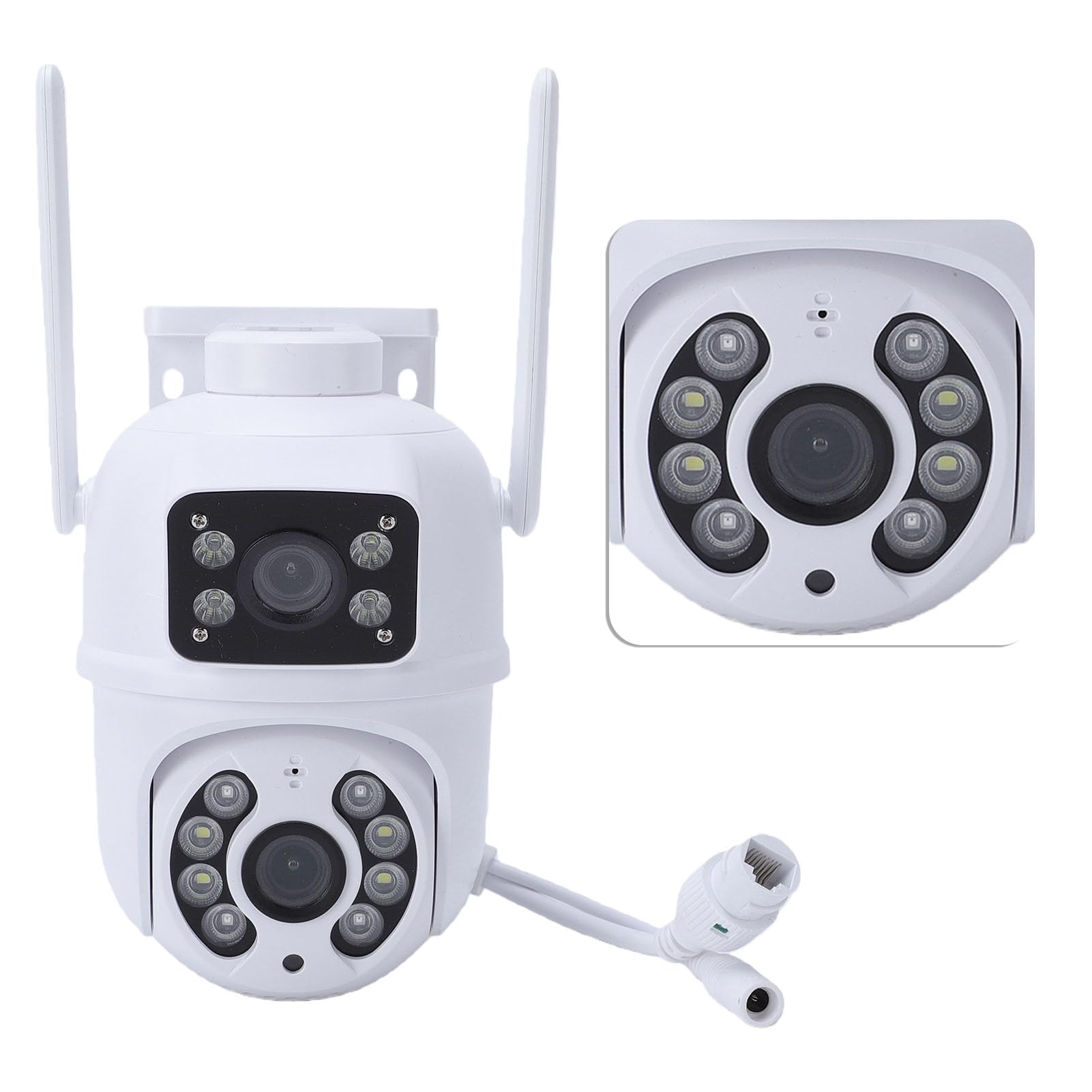 Akozon Telecamera di Sicurezza Esterna con Funzione Pan Tilt Zoom, Doppia Lente da 4 MP, Tracciamento Automatico, Rilevamento Umano, Visione Notturna a Colori, Comunicazione (Spina europea)