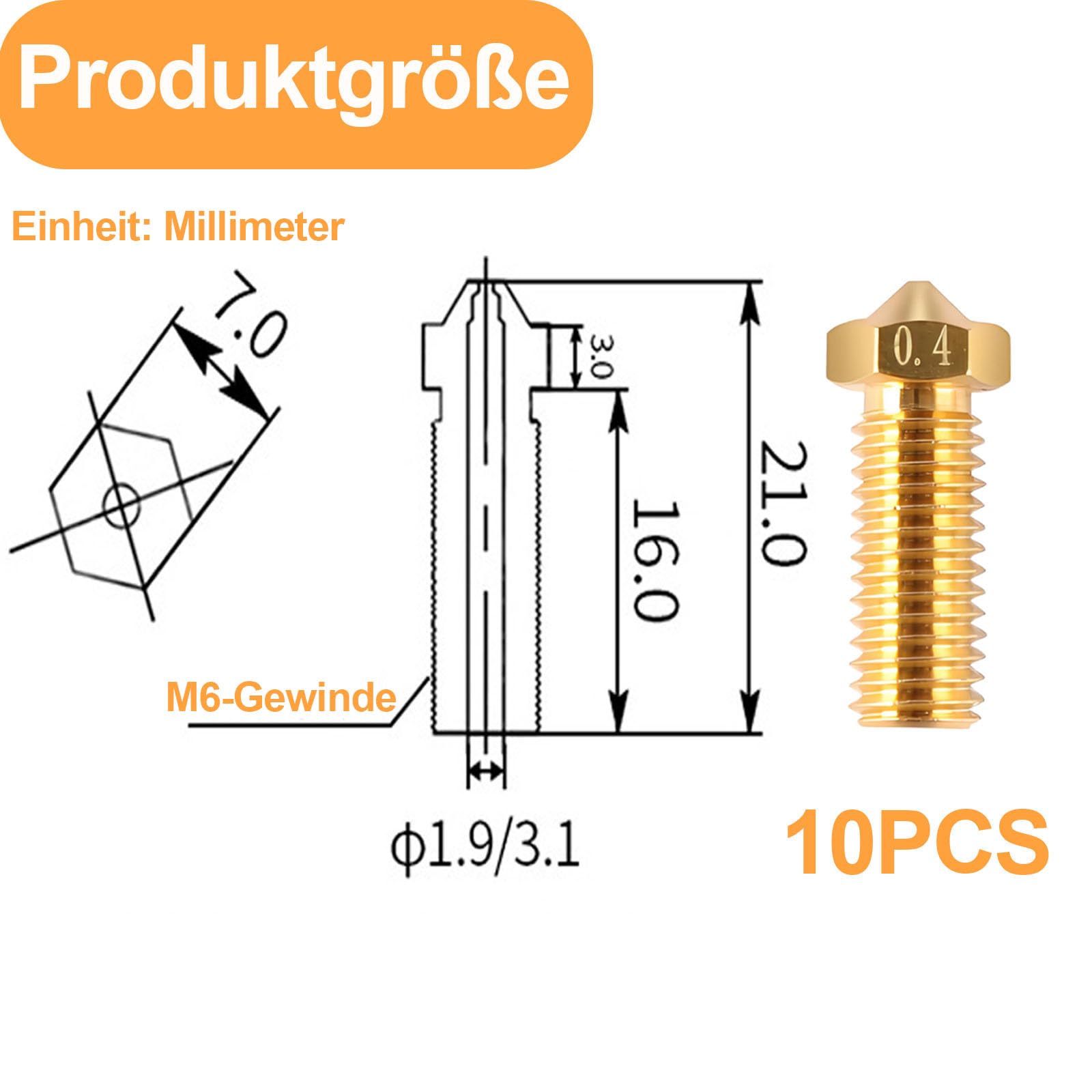 10-częściowy Zestaw Dysz Barss Kompatybilny z Anycubic Kobra 2 Max, Anycubic Kobra 2 Neo, Drukarką 3D, Zestaw Dysz 0,4 mm do Kobra 3 Hotend, Kobra 2 Plus, Kobra 2 Pro (kolor mosiężny)