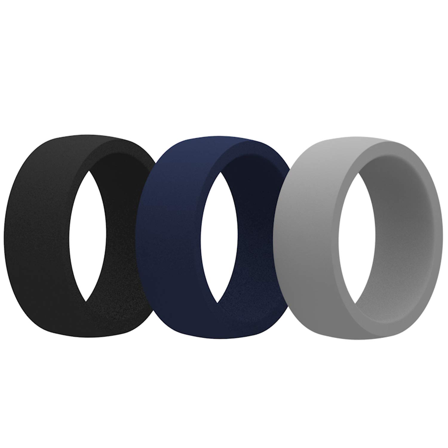 Youhaorui Mens Silicone Wedding Ring Wedding Band - 3 Rings Pack - 8.7mm Wide (2mm Thick) - Black, Gray, Light Gray