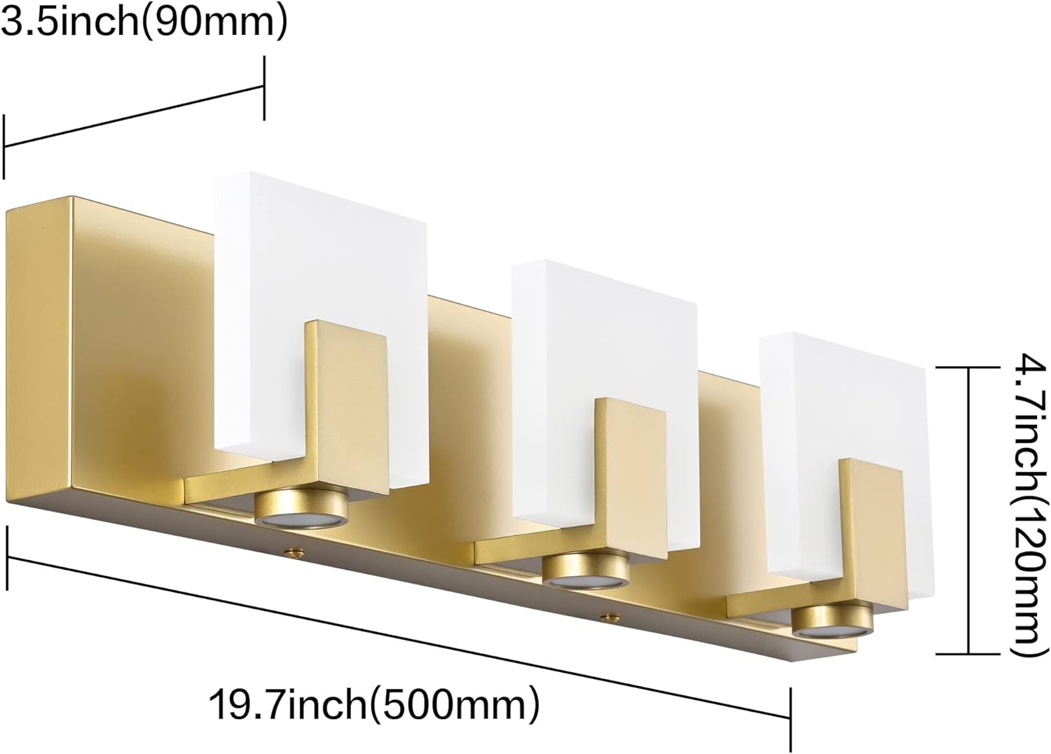 SOLFART Dimmable Vanity Light Fixtures LED Golden Bathroom Vanity Lighting Bar for Mirror 3 Lights Gold Finishing