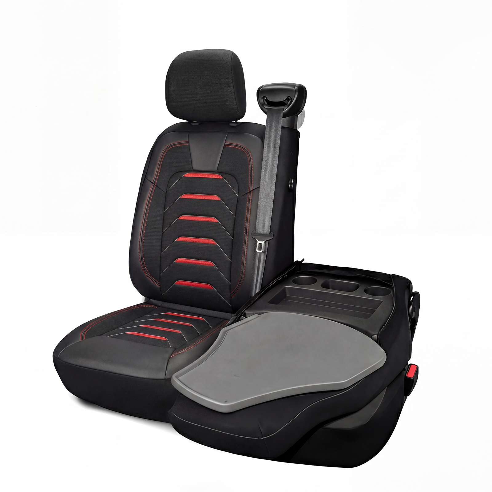 Fundas universales para asientos de coche 2+1 para Renault Master (2011-2025), Opel Movano (2022-2024) – Funda de asiento delantero de lino, Negro-Rojo, Juego de asientos delanteros de