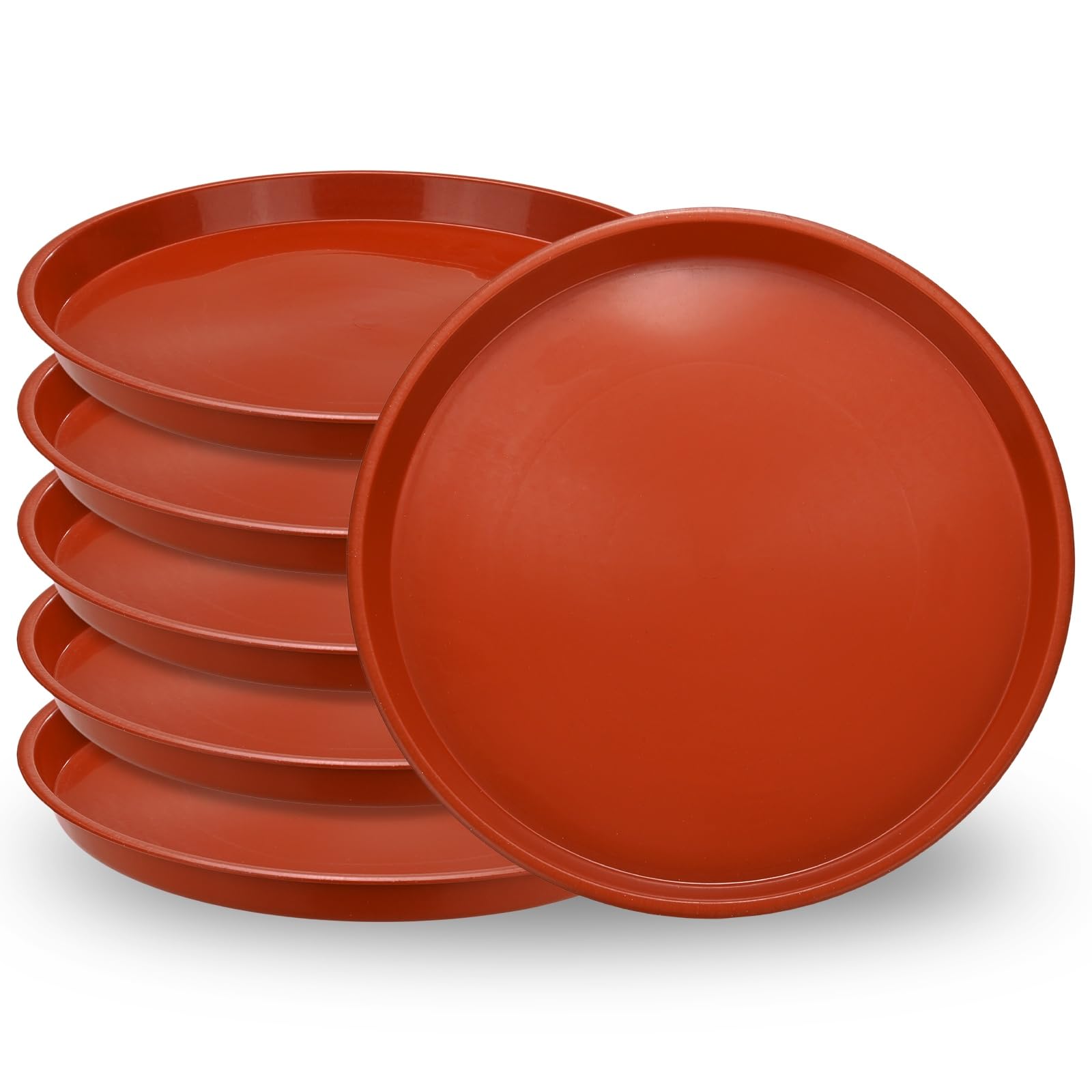 M METERXITY 6-Pack Plastic Plant Saucers 12in ID Large Water Trays, Red