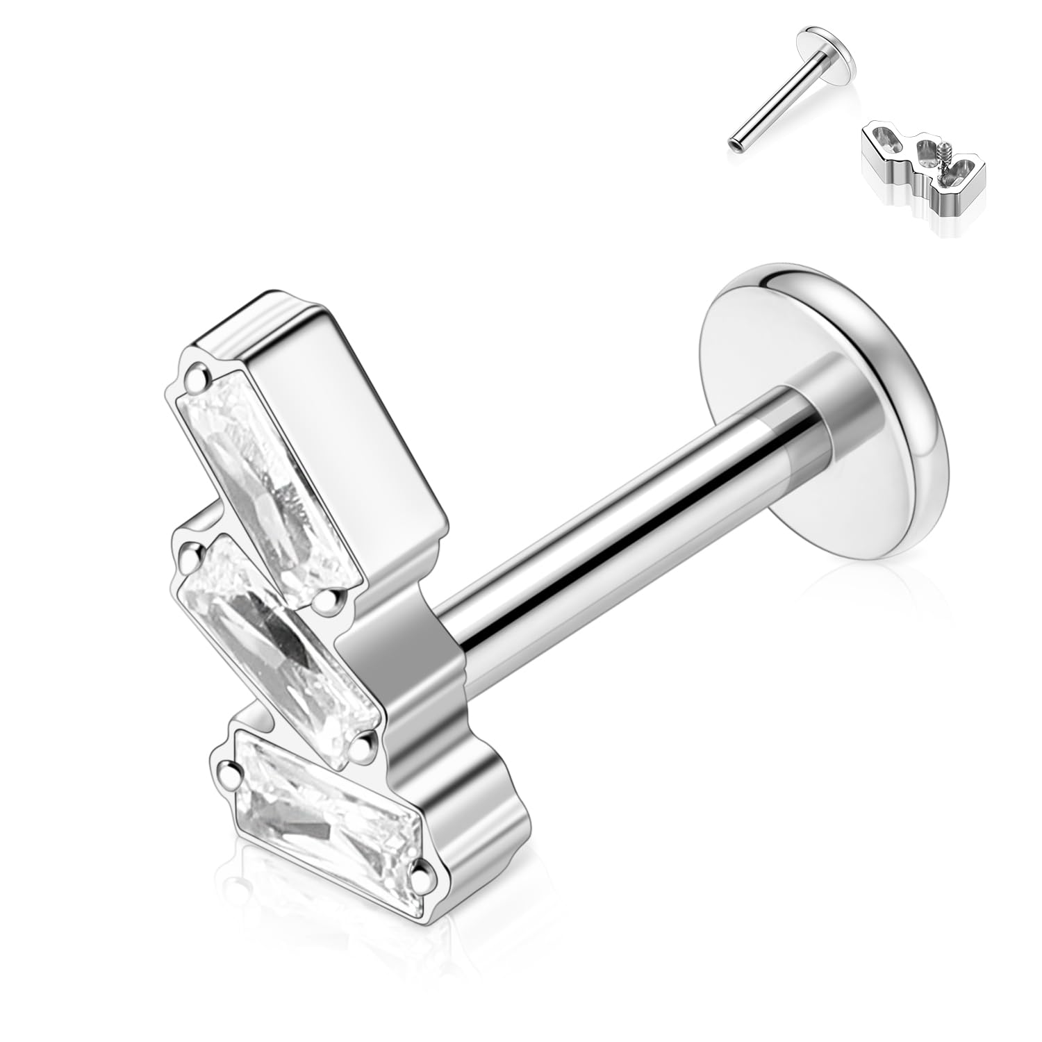 hengkaixuan 16G Titanium Labret Studs - Internally Threaded Flatback - Unisex - Silver - Piercing Jewellery — view 51