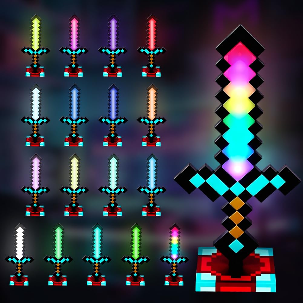 Diamond Sword Light, 17 Colours Diamond Sword Lamp, 38 cm Night Lamp, USB Rechargeable LED Lights, LED Night Light Lamp for Hand and Table for Decoration and Lighting Toy Gifts