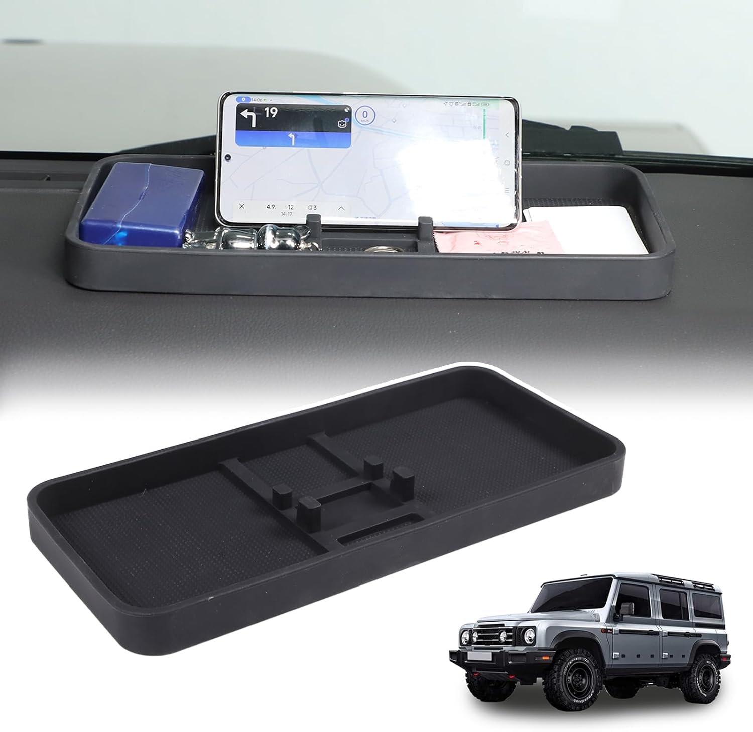 Center Console Dash Storage Tray Compatible with Ineos Grenadier 2020-2024 Accessories Non-Slip Dashboard Tray Dash Storage Box Console Tray Phone Key Organizer Container (12inch* 5.5inch)