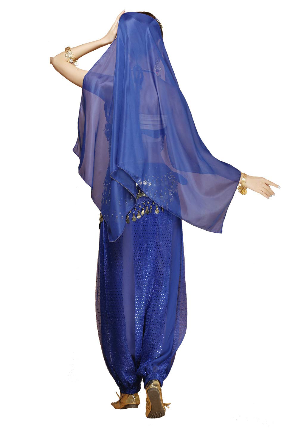 Womens danzatrice del Ventre 4 Pezzi Vestito Costume Set con Il Massimo dei Pantaloni Testa Velo Sciarpa dell'anca per Ballare Egiziano Arabian