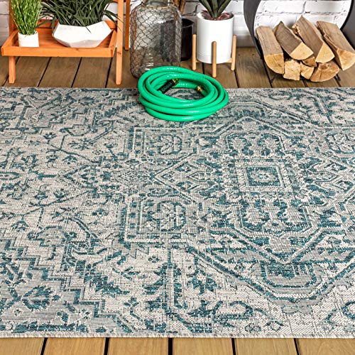 JONATHAN Y Boho Medallion Indoor Outdoor Area Rug 4X6 Teal/Gray, Estrella Textured Weave for Backyard, Patio, Porch, Easy-Cleaning, High Traffic, Pet-Friendly, Non-Shedding (SMB105C-4) - Image 10