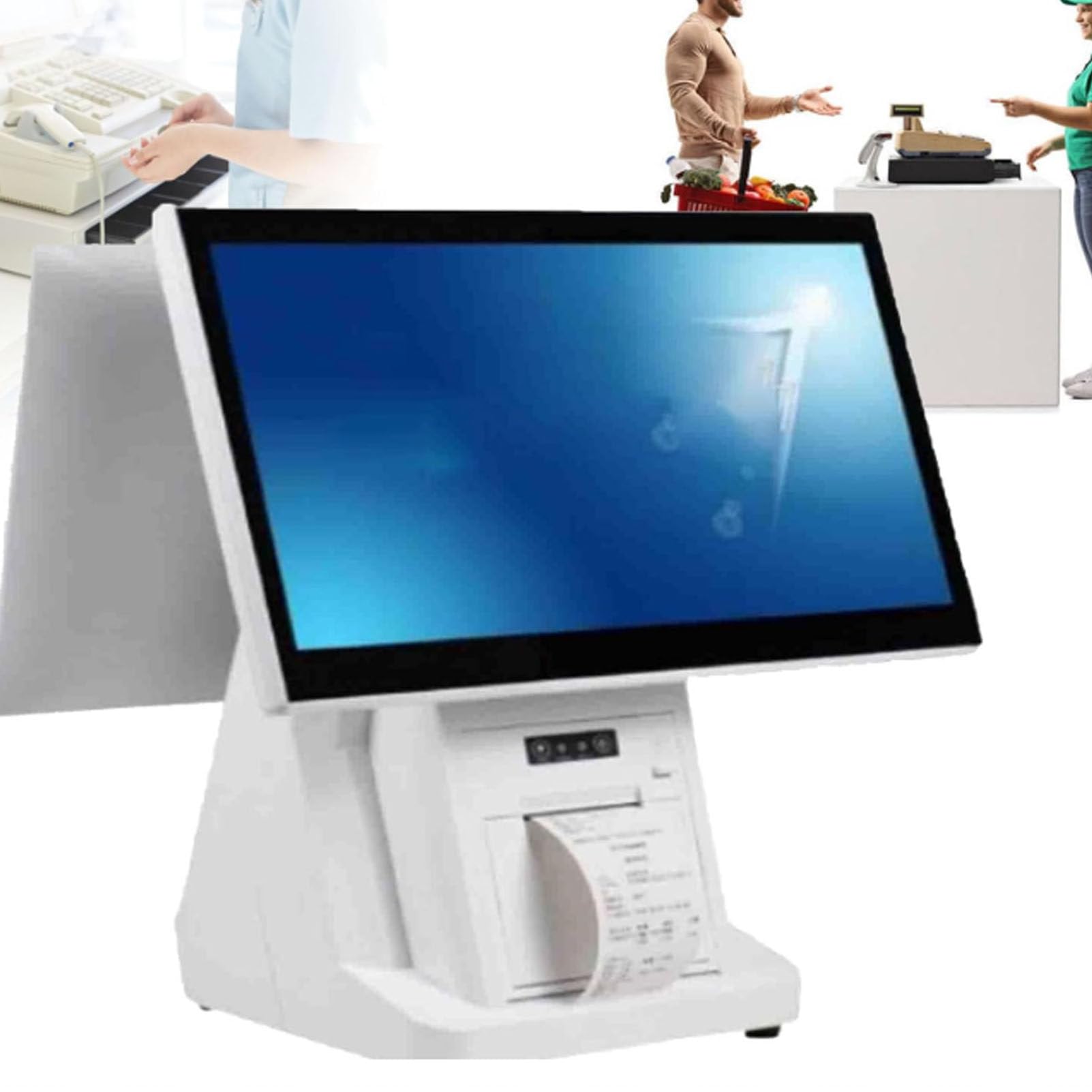 Terminal de point de vente pour petites entreprises avec double écran tactile de 15,6 pouces, Windows, caisse enregistreuse pour commerces de détail et restaurants, imprimante thermique 8G128G-80mm