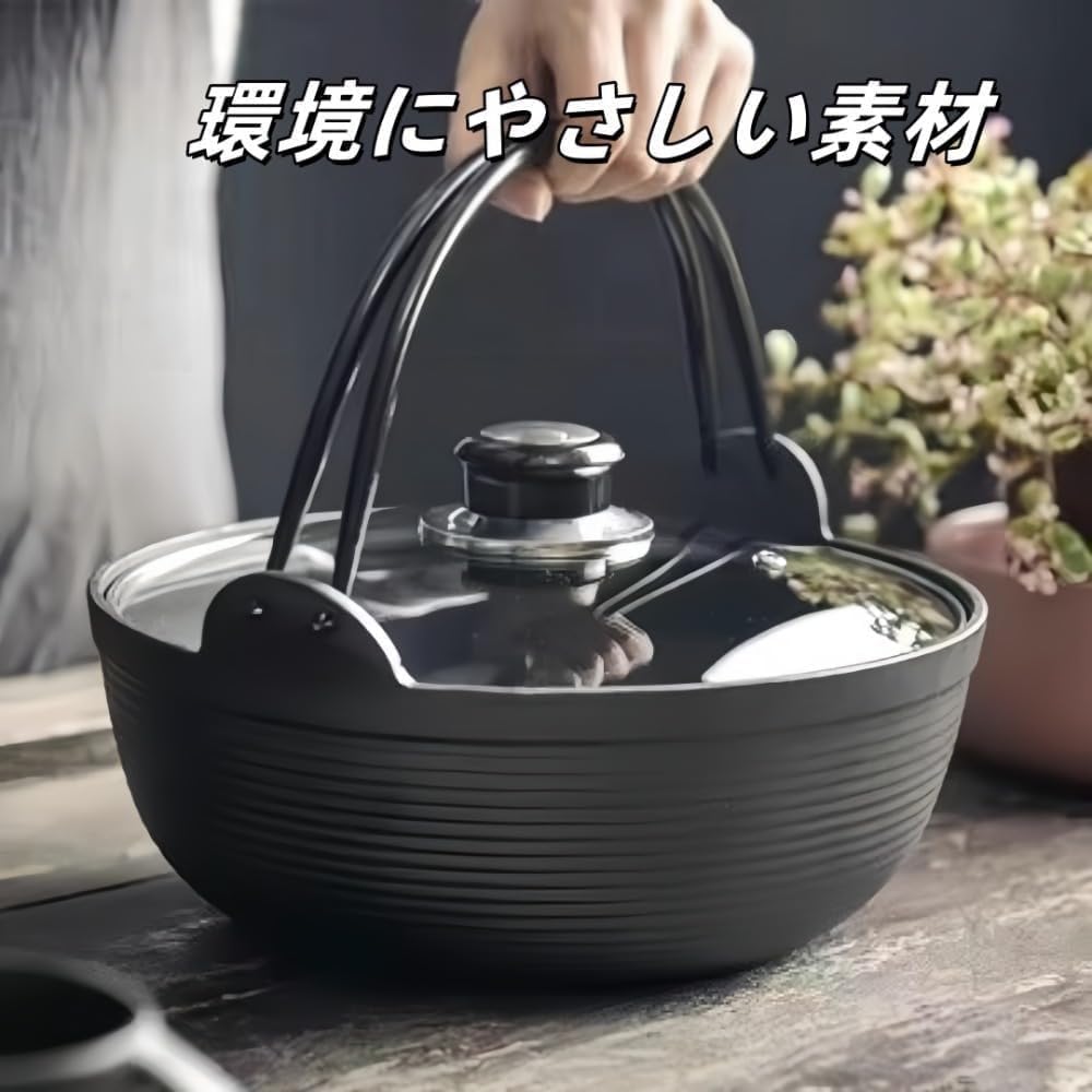 すきやき鍋 南部鉄器 焦げ付き防止パン ガラス蓋/木蓋付き バージン鋳鉄 はIH電磁調理器と直火調理が可能です オプション すき焼き