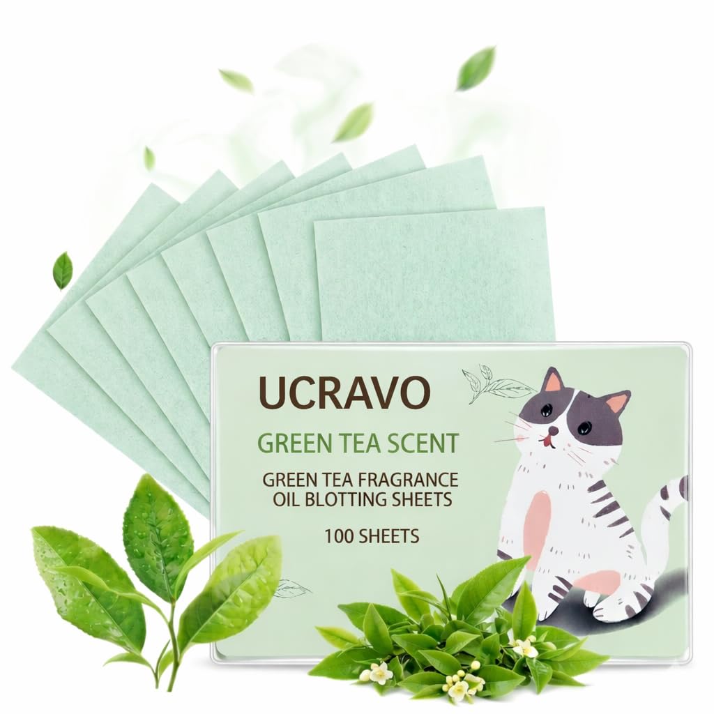 UCRAVO Green Tea Infused Premium Oil Blotting Sheets 100 Pcs Thick Facial Oil Absorbing Papers for Oily Skin Instant Shine Control, Acne & Pore Care Makeup Face Blotting Paper with Portable Dispenser-image-31