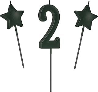 2.75in Tall Number 2 Birthday Candles, Happy Birthday Cake Cupcake Toppers - Glitter Black, Decorations for Kids & Adults Parties