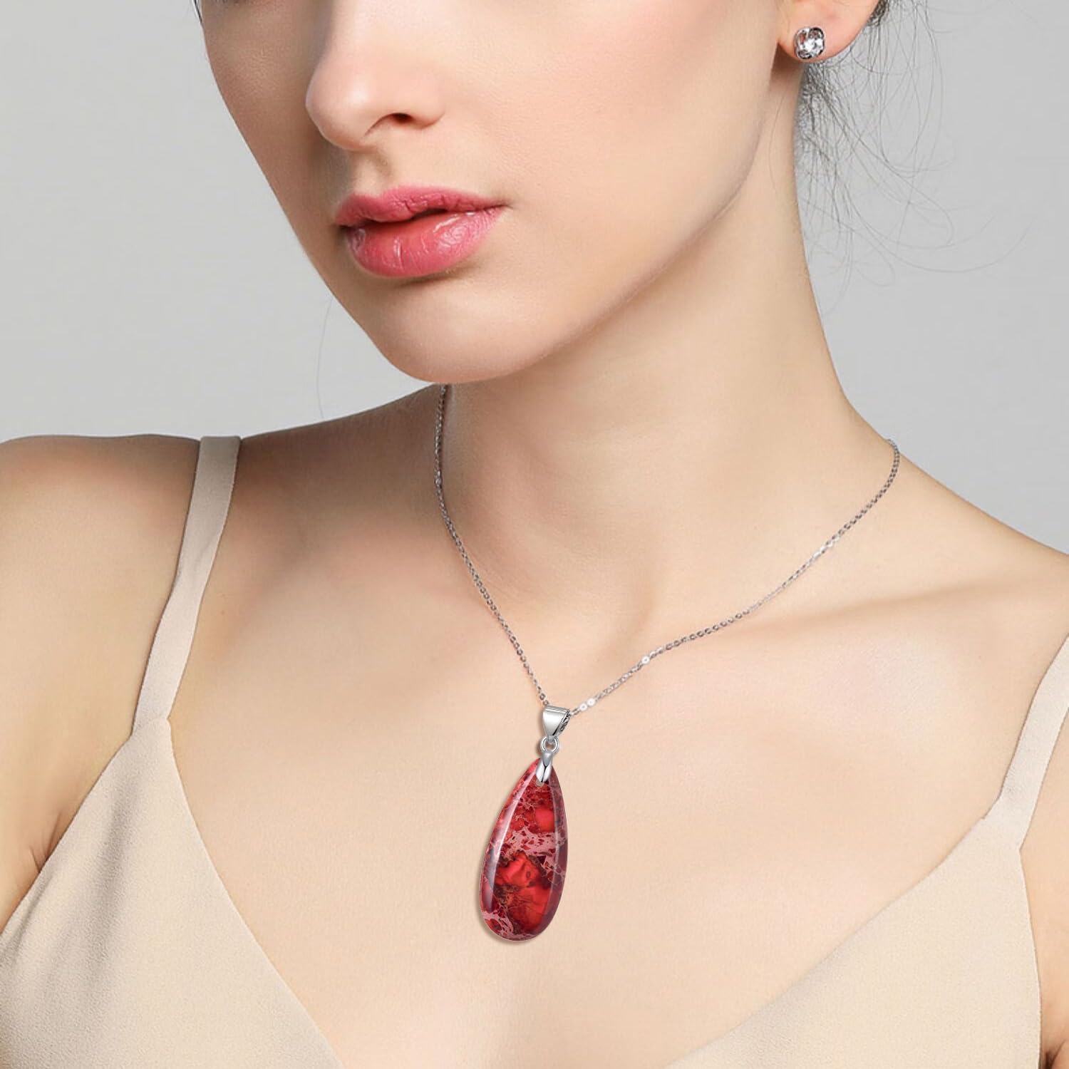 Red Necklace for Women Red Teardrop Gemstone Pendant Necklace Boho Jewelry Gifts for Women Mom - Image 2