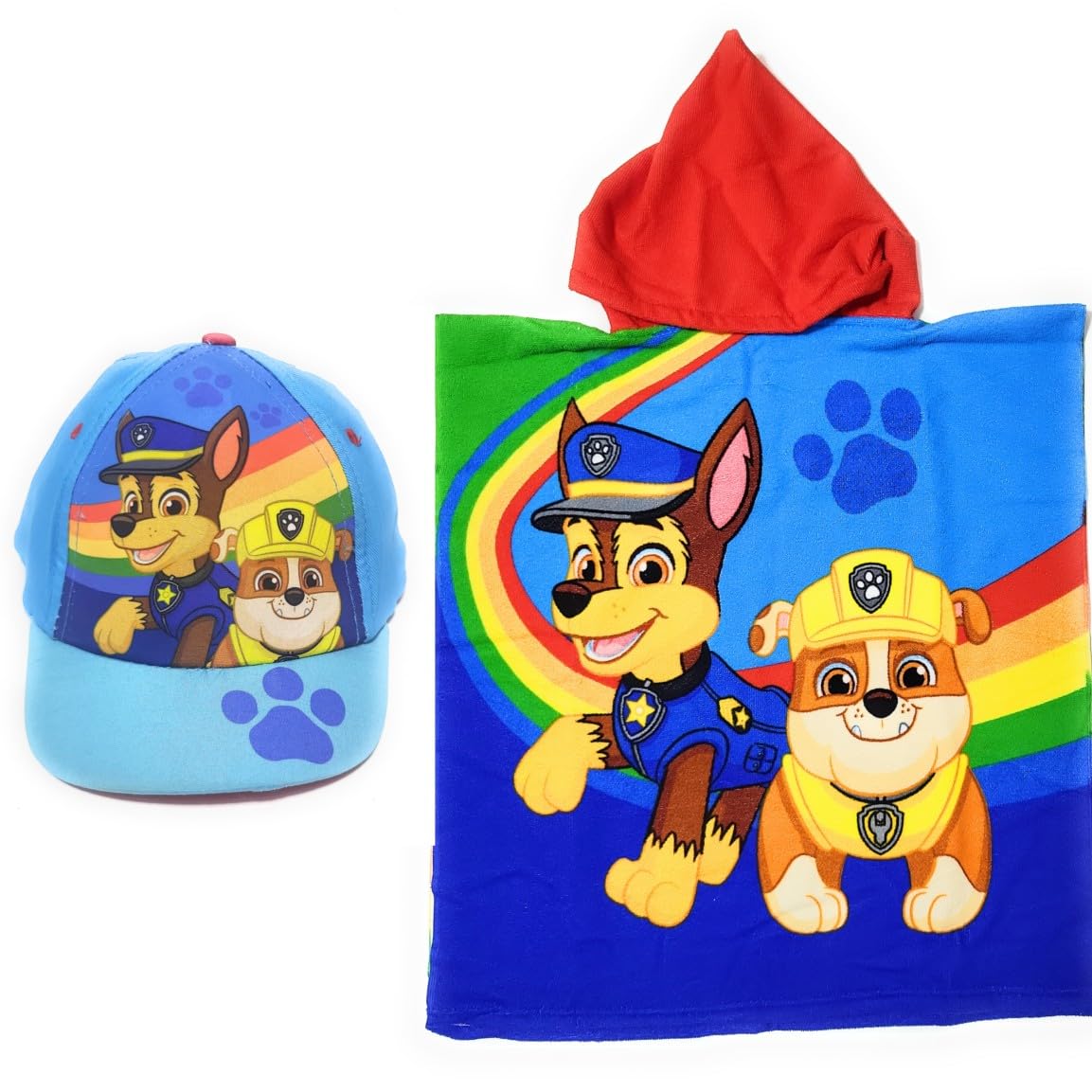 Paw Patrol Poncho Toalla para Playa o Piscina + Gorra Patrulla Canina para Niños | Pack de Gorra y Poncho Gorra Ajustable y Poncho Patrulla Canina con Capucha (Azúl, 110 x 55 cm)