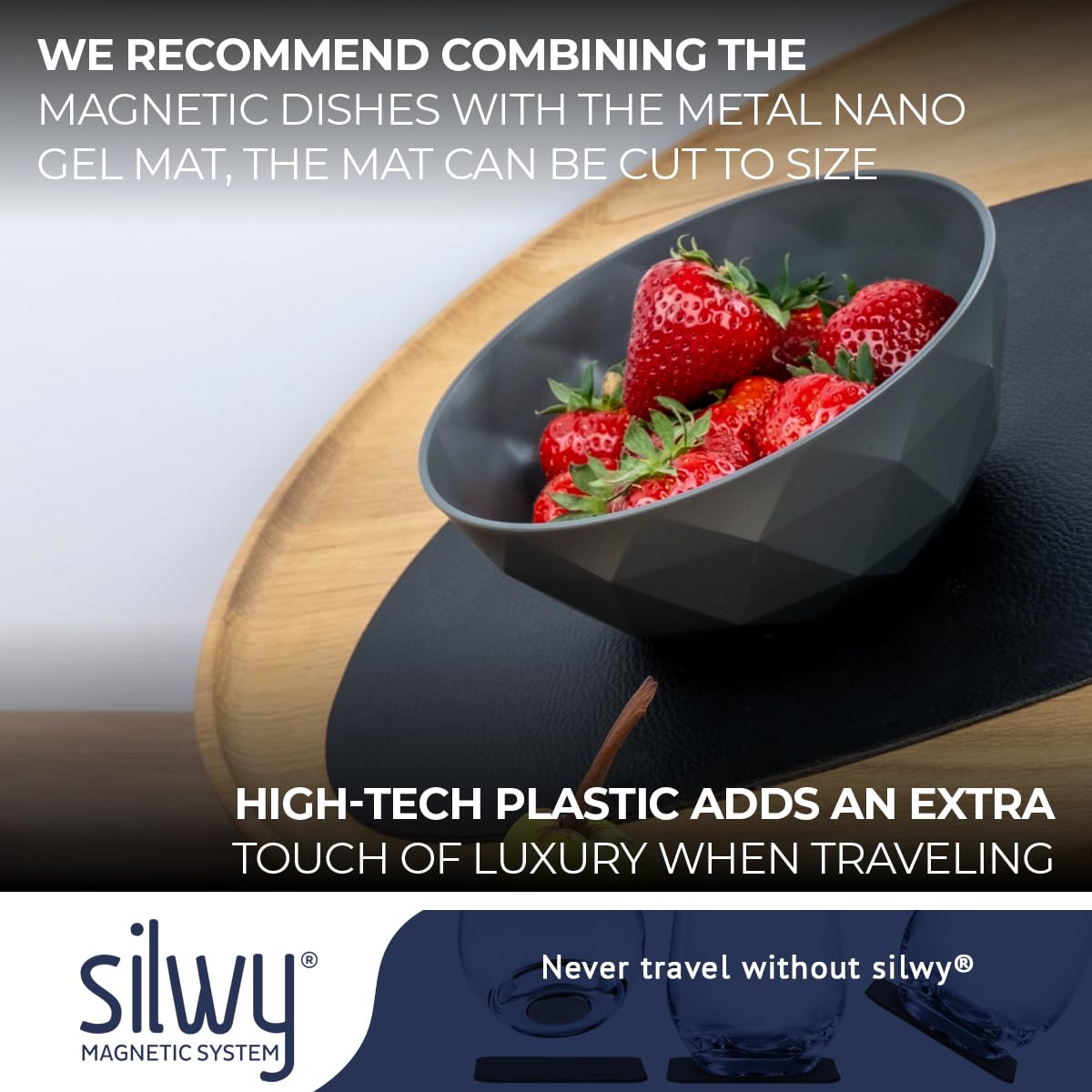silwy® Super-Magnet-Bowl GREY (2er-Set) HIGH-TECH-Kunststoff - perfekt für Camping, Caravaning und Boating - rutschfestes Geschirr ohne jegliches Klappern stapelbar