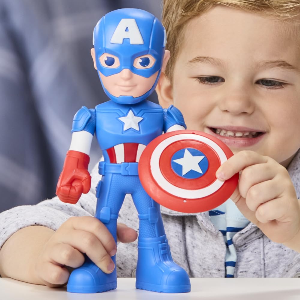 Marvel Spidey y Sus Sorprendentes Amigos Figura de Captain America: Steve Rogers con Accesorios 22,5 cm, Figura de Acción, Juguete de Superhéroe para Niños a Partir de 3 Años