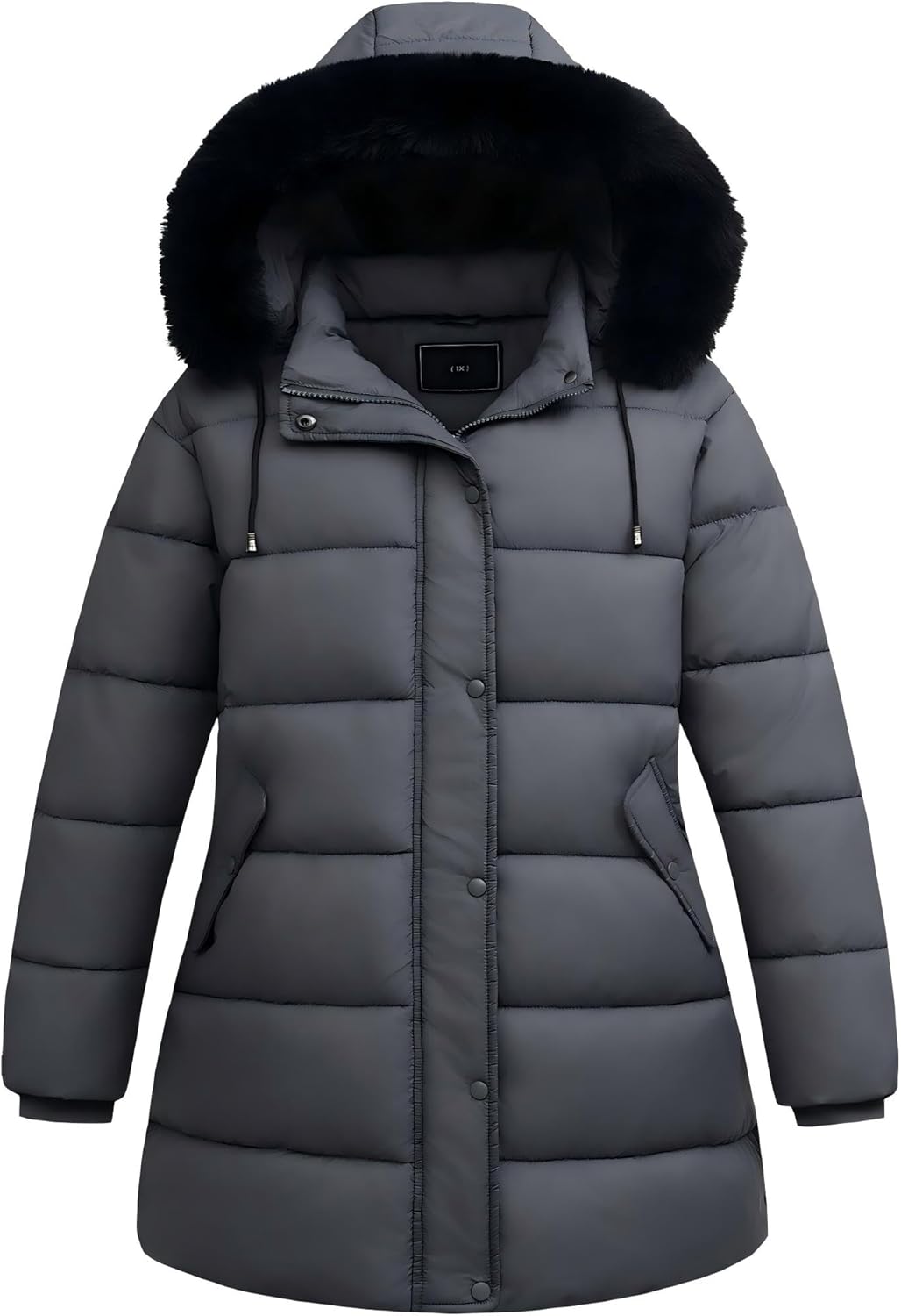 Pefflarge Women's Plus Size Down Coat| Waterproof, Windproof, Detachable Hood, Flannel Lined