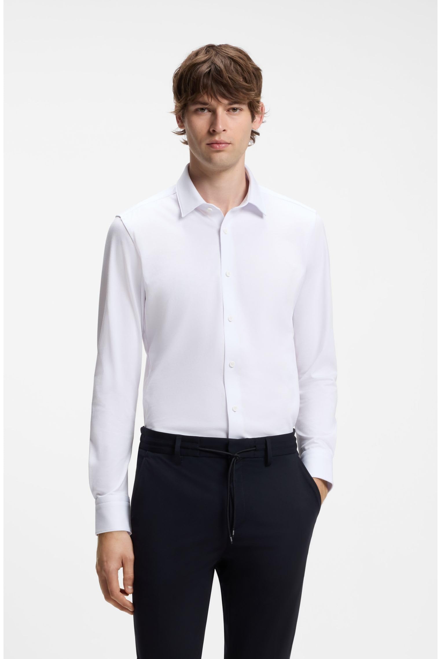 BOSS Herren P-HANK-s-C1-222 Slim-Fit Hemd aus Baumwoll-Mix mit Performance-Stretch