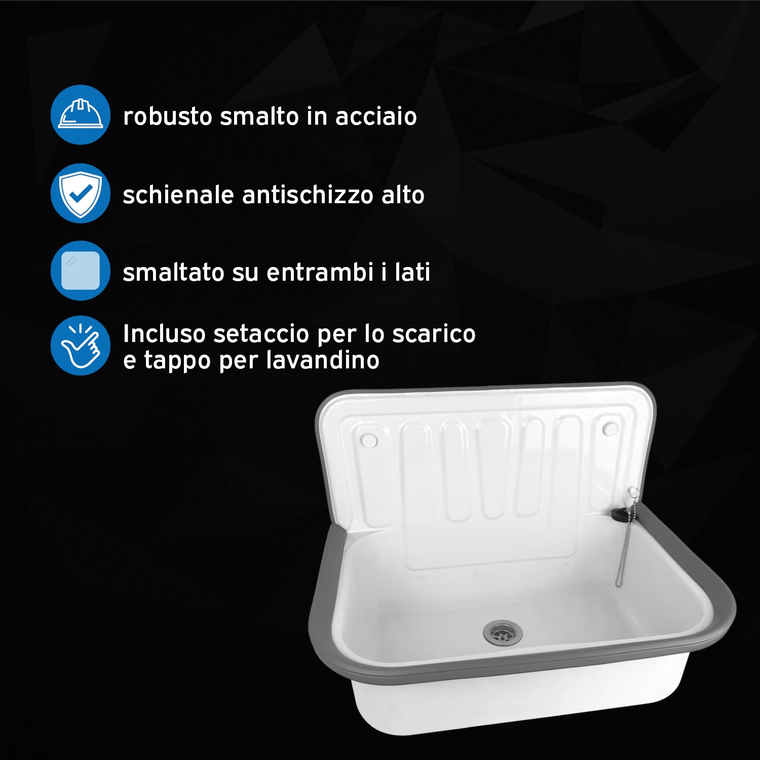kör4u Beccuccio bianco 50 cm, in robusto acciaio per cantina, lavanderia, giardino, lavello, tappo di scarico incluso