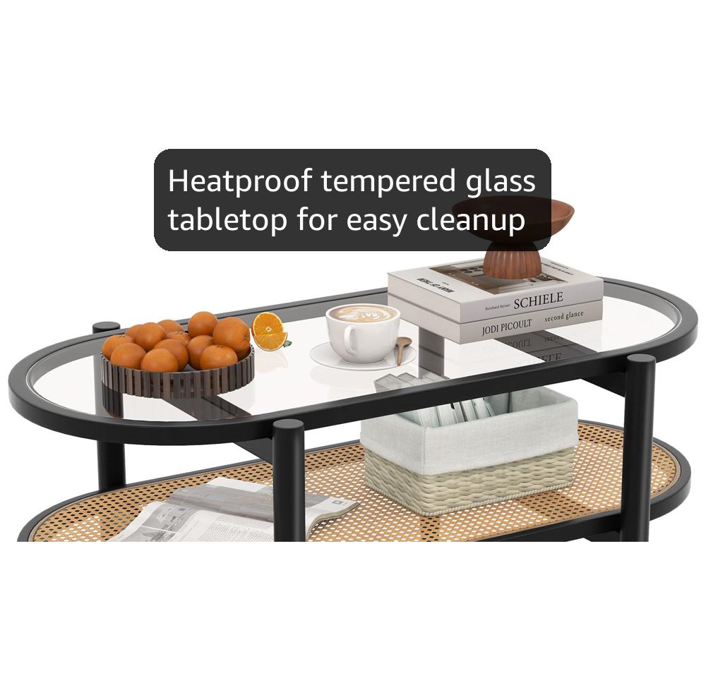 Amazon.com: Giantex Rattan Coffee Table, 2-Tier Oval Wood Tea