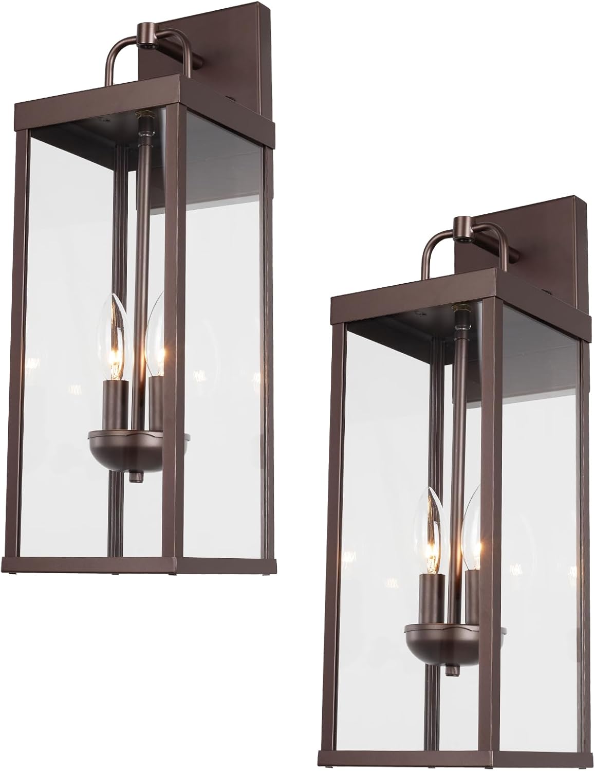 Outdoor Wall Sconce Lights, 16 Inch Tall Transitional Exterior Wall Light Fixtures with Clear Glass, Anti-Rust Modern Black Outside Lanterns Lamps for House Front Porch Doorway Patio, 2 Pack