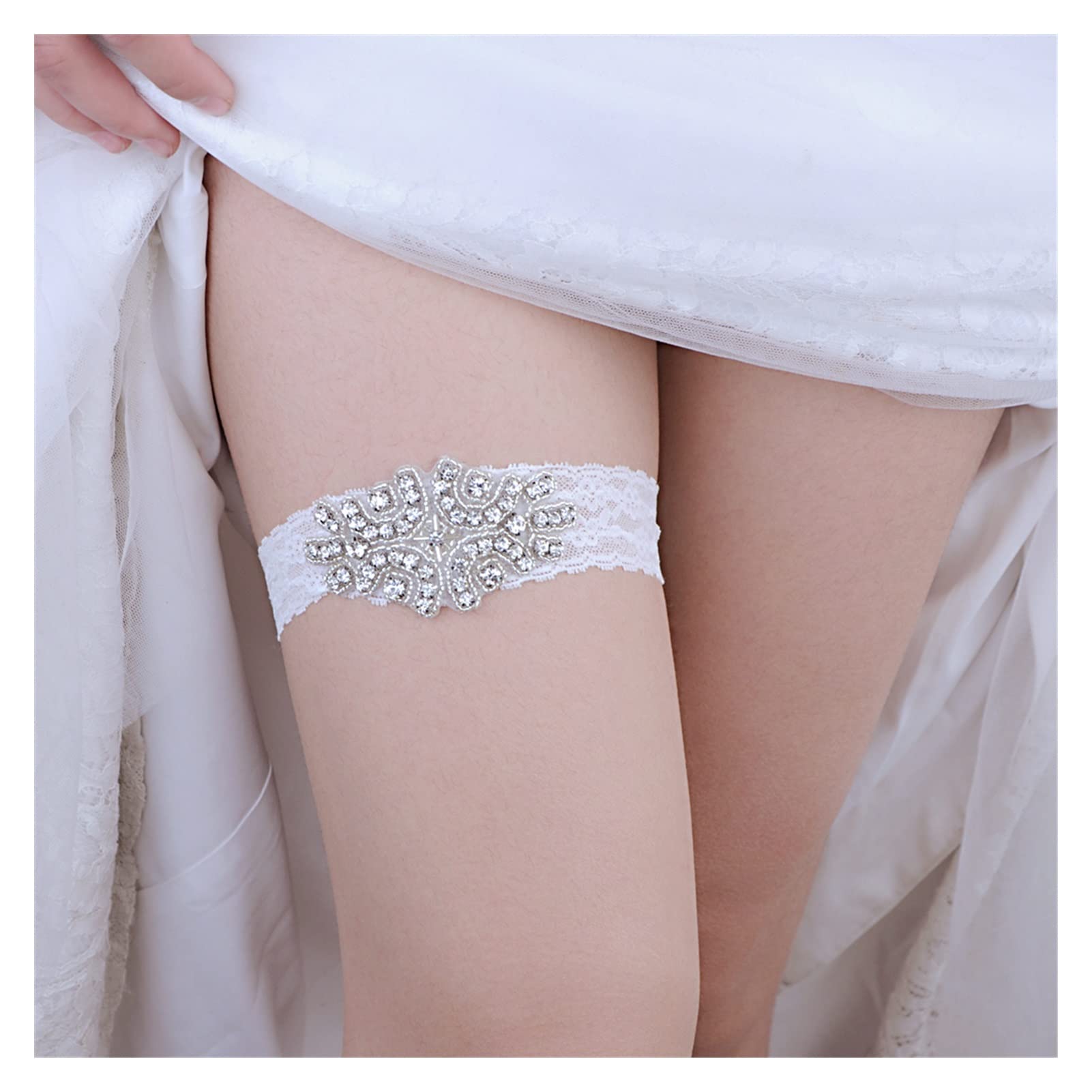 Miękki damski podwiązka ślubna Rhinestone Koronkowy pas do pończoch Nogi Pierścień Uprząż Pas damski Podwiązka ślubna (Kolor: biały) (biały) (biały)