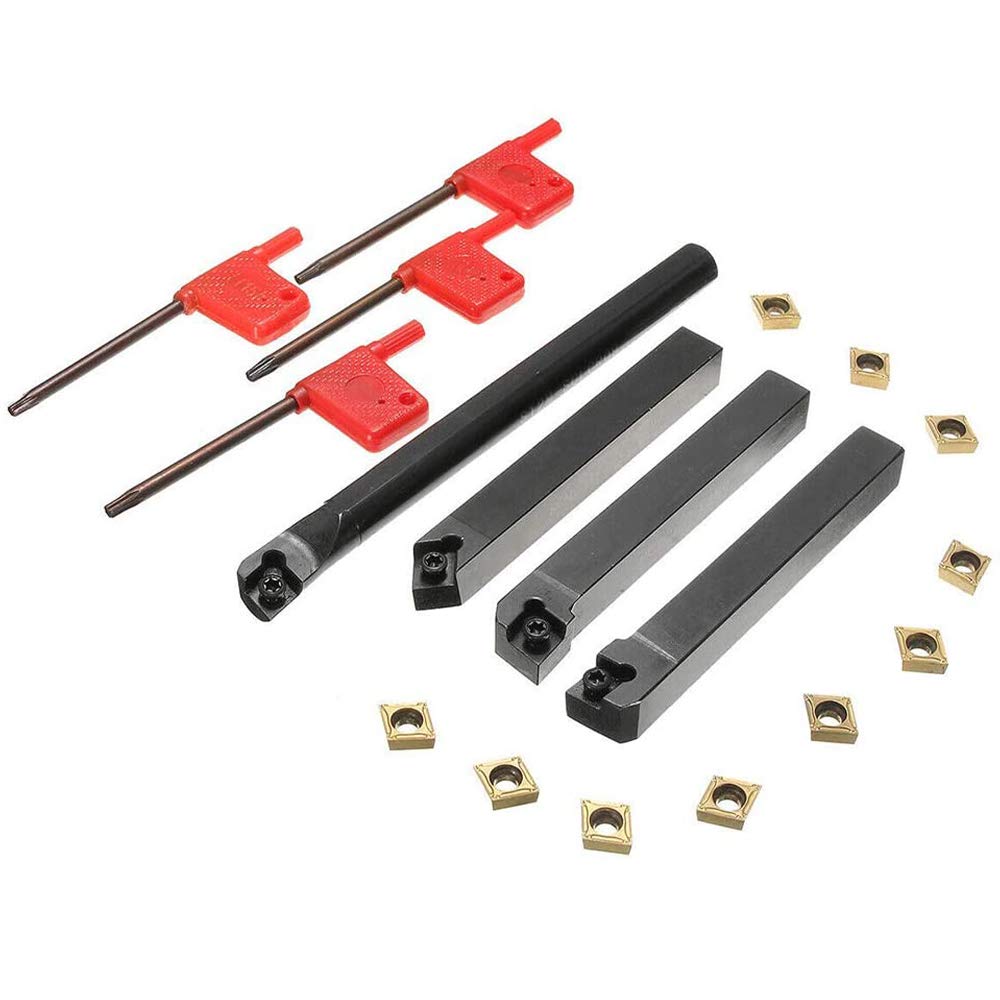 Lot de 18 outils de tournage CNC CNC pour tournage en carbure avec 4 inserts en carbure indexable et 10 forets en mMétal dur CCMT09T304 (18pcs)