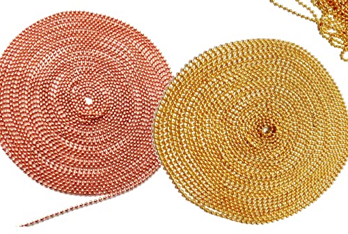 Image of GoSetGet! Gold+Copper Combo (12Mtrs) 1.5mm Metal Ball Chain for Jewelry Making, Crafts, Decorative, Long Lasting Shine (12 MtrGold+Copper)