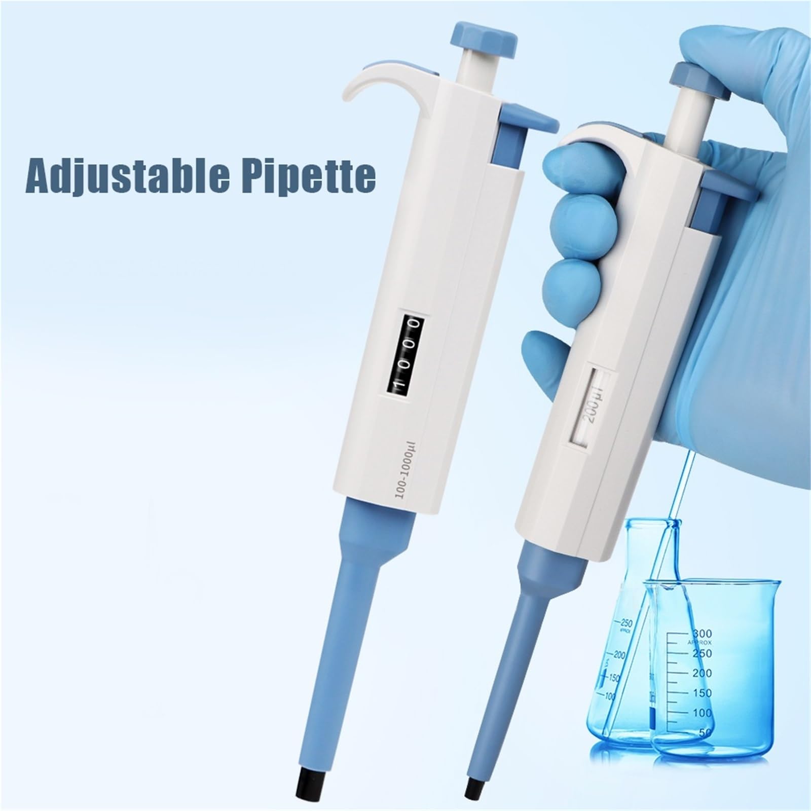 Pipeta Pipeta de laboratorio, pipetas de plástico, gotero manual, digital, ajustable, equipo de laboratorio con puntas de pipeta.(20-200μl)