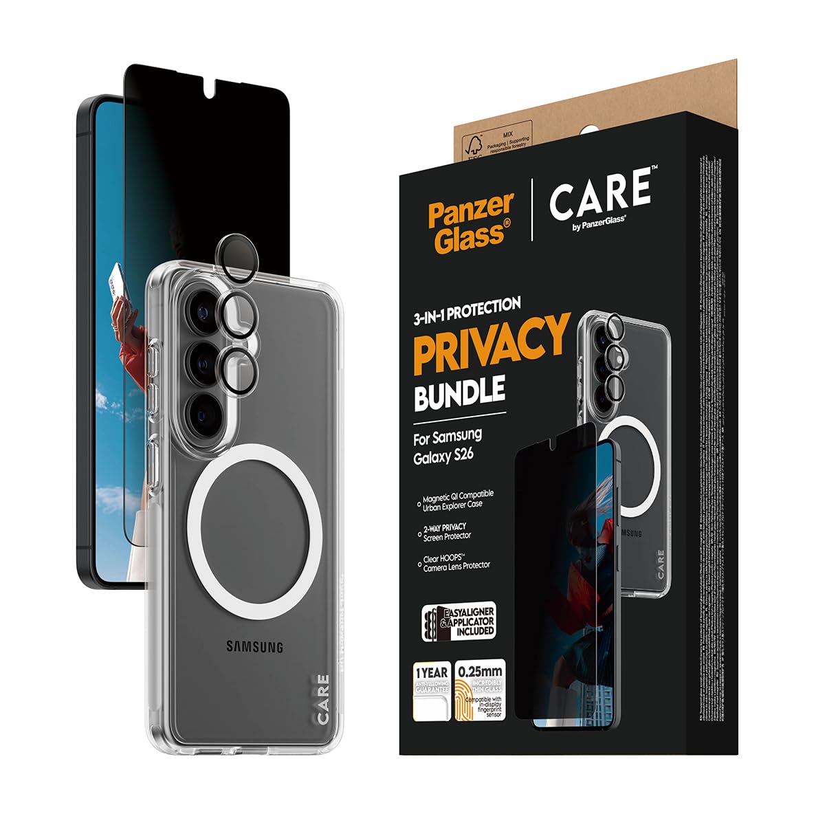 PanzerGlass CARE by PanzerGlass Privacy - Juego 3 en 1 para Samsung Galaxy S26